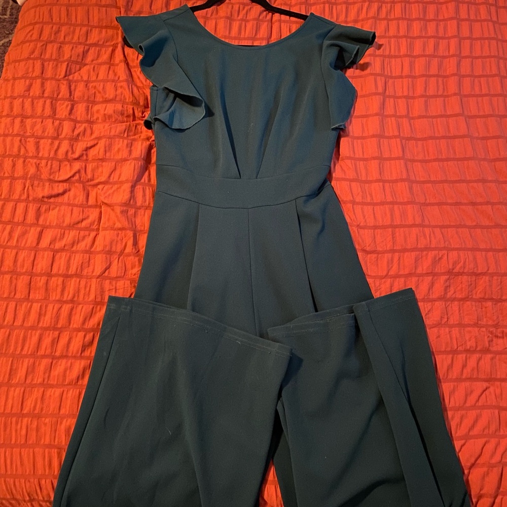 Chic Teal Ruffle Sleeve Jumpsuit